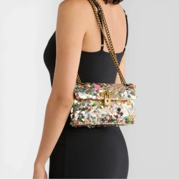 Kurt Geiger 🪢 Mini Brixton Sequin Shoulder Bag with Gold Chain - Picture 5 of 10